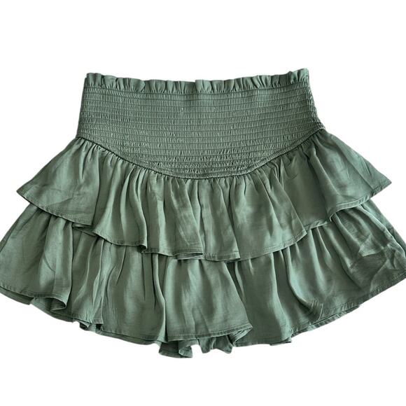 ALTAR'D STATE Girls Green Tiered Silky Skirt w/ Shorts Small Juniors NWOT - Picture 5 of 7
